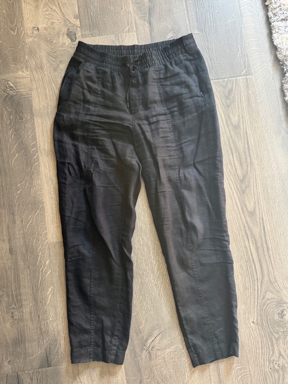 Athleta Retreat Linen Jogger Pants Black Medium Tall 100% Linen
